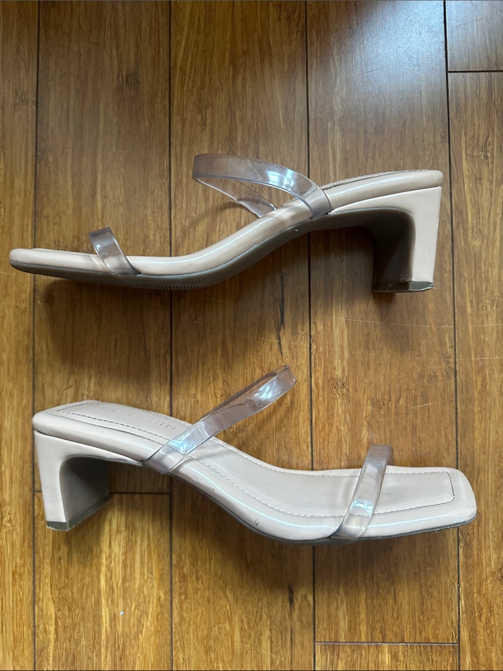 Anne Klein Women’s Nude Clear-Strap Mid Heel Sandals